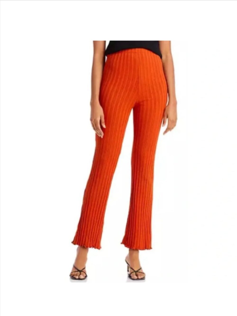 Simon Miller Ribbed Knit Flare Leg Sunset Orange Lettuce Hem Leggings Size Small